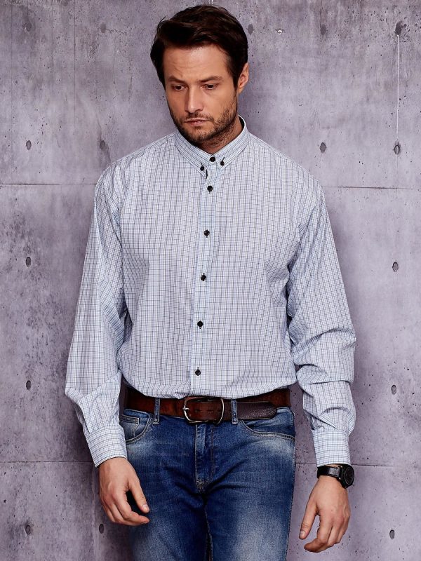 Wholesale Men's blue shirt with delicate checkered PLUS SIZE