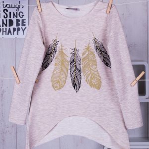 Wholesale Beige tunic for a girl with feathers