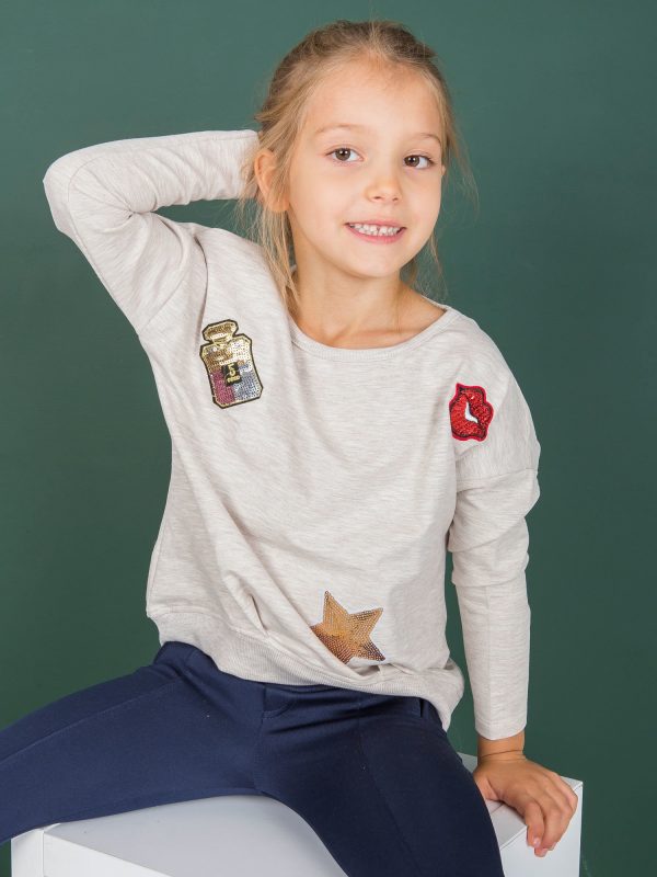 Wholesale Beige sweatshirt for girl with sequin stripes