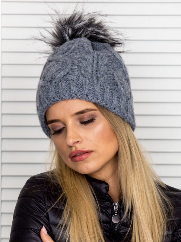 Wholesale Pigtail insulated cap with pompom dark gray