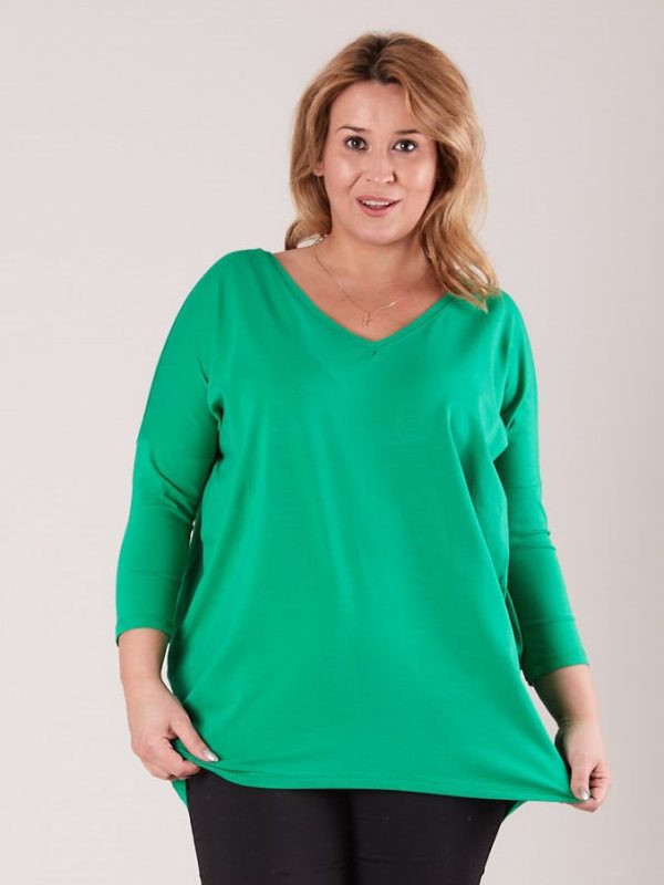 Wholesale Green blouse with neckline on the back PLUS SIZE