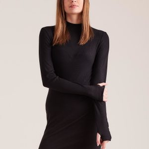 Wholesale Black Fitted Half Turtleneck Dress