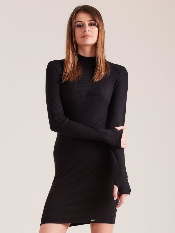 Wholesale Black Fitted Half Turtleneck Dress