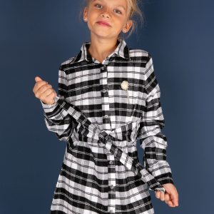 Wholesale Black Plaid Flannel Dress for Girl