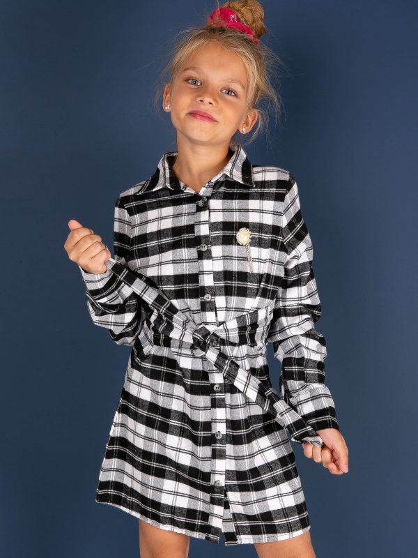 Wholesale Black Plaid Flannel Dress for Girl