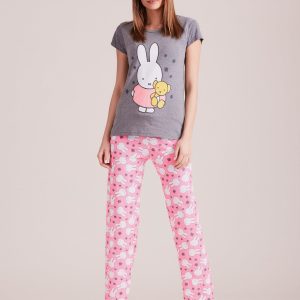 Wholesale Grey and Pink Two Piece Pyjamas with Rabbits