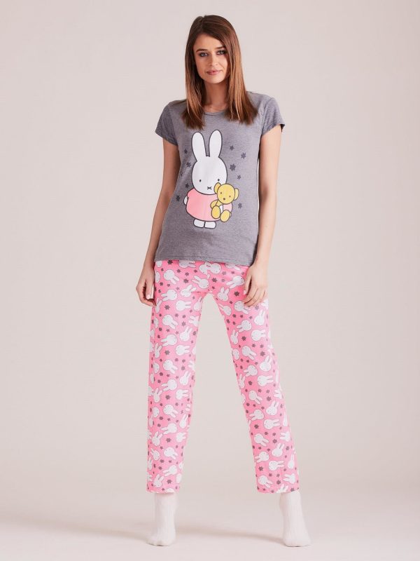 Wholesale Grey and Pink Two Piece Pyjamas with Rabbits