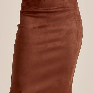 Wholesale Dark brown skirt with imitation suede