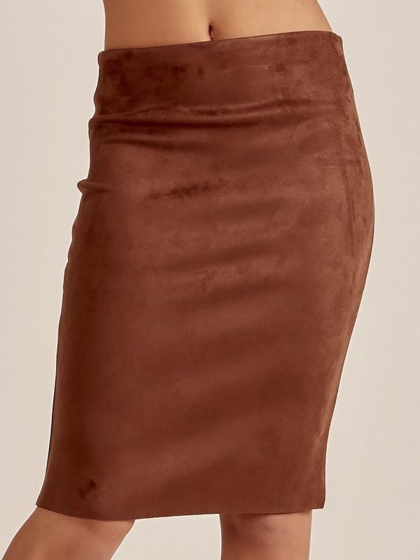 Wholesale Dark brown skirt with imitation suede