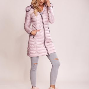 Wholesale Pink quilted coat with detachable hood