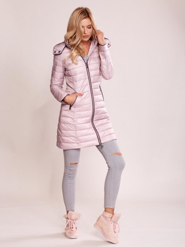 Wholesale Pink quilted coat with detachable hood