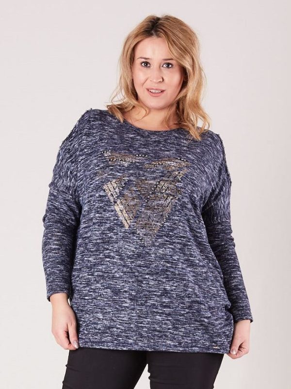 Wholesale Dark blue blouse with cutouts on the shoulders PLUS SIZE