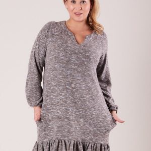 Wholesale Gray-beige dress with ruffle PLUS SIZE