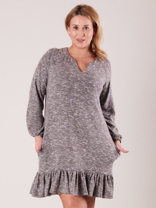 Wholesale Gray-beige dress with ruffle PLUS SIZE