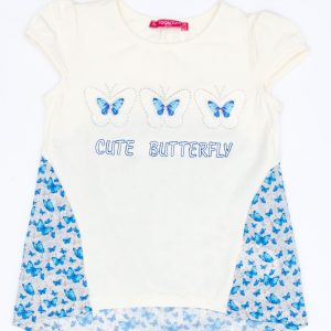 Wholesale Ecru t-shirt for girl with butterfly print