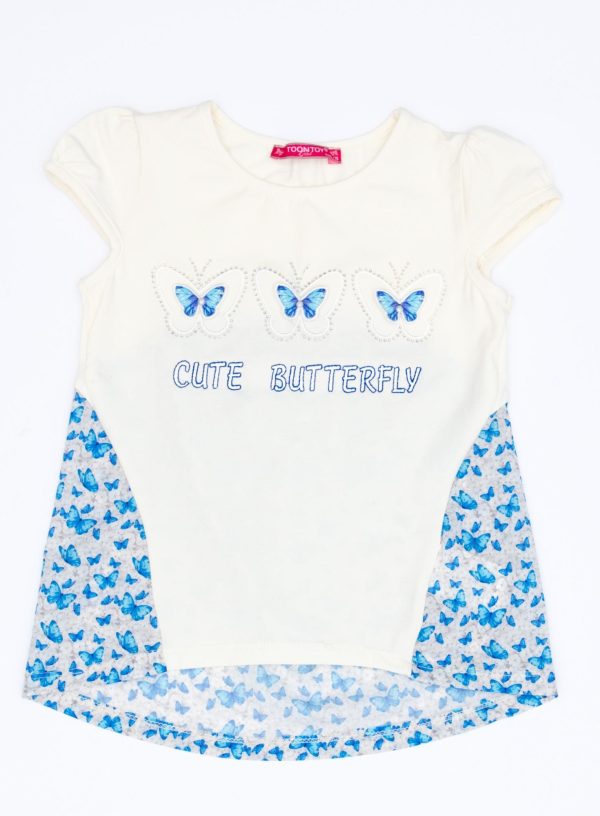 Wholesale Ecru t-shirt for girl with butterfly print