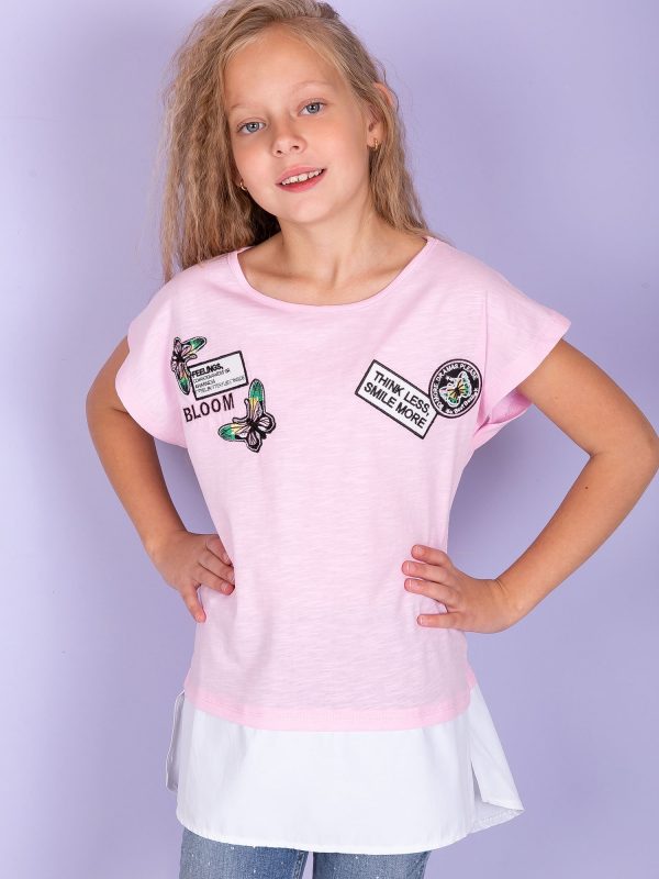 Wholesale Light pink t-shirt for girl with stripes