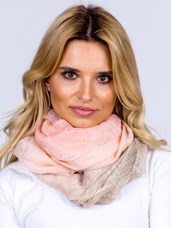 Wholesale Peach and beige airy ombre wrap with motif