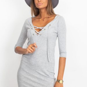 Wholesale Light gray striped dress with lacing