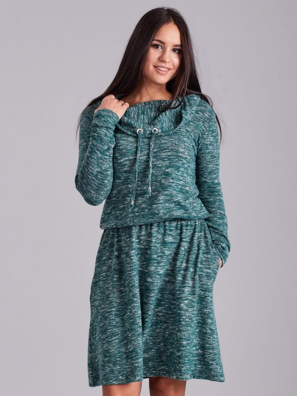 Wholesale Green melange dress with stripes