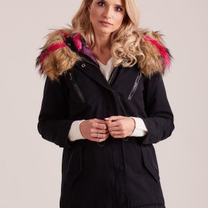 Wholesale Black insulated parka with fur