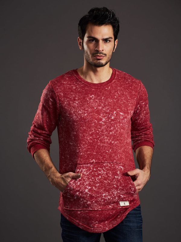 Wholesale Burgundy sweatshirt for men acid wash with kangaroo pocket