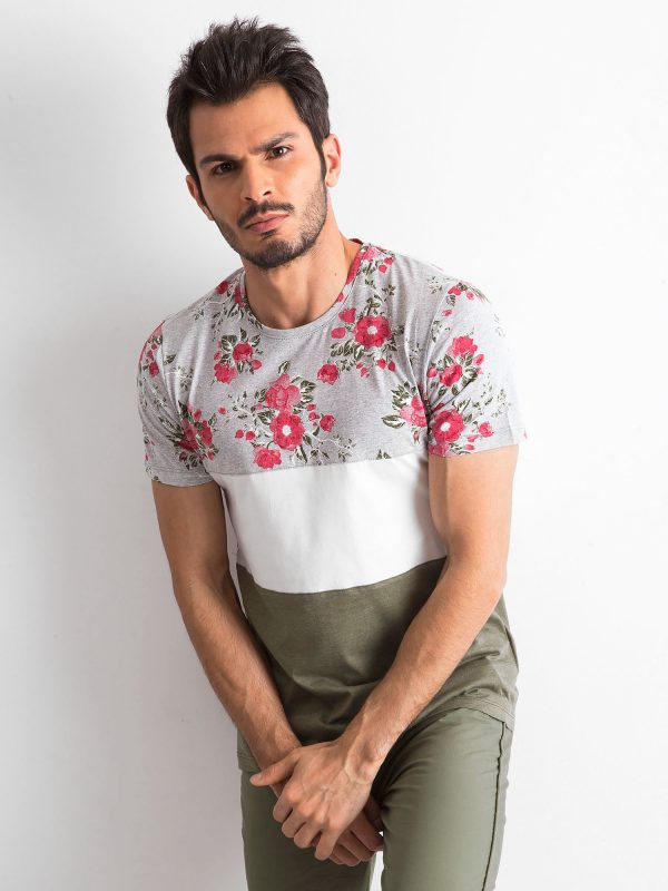 Wholesale Grey-khaki men's floral t-shirt