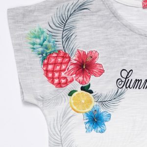 Wholesale Grey ombre girls t-shirt with tropical print