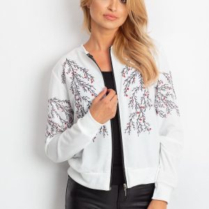 Wholesale White bomber sweatshirt with plant motifs