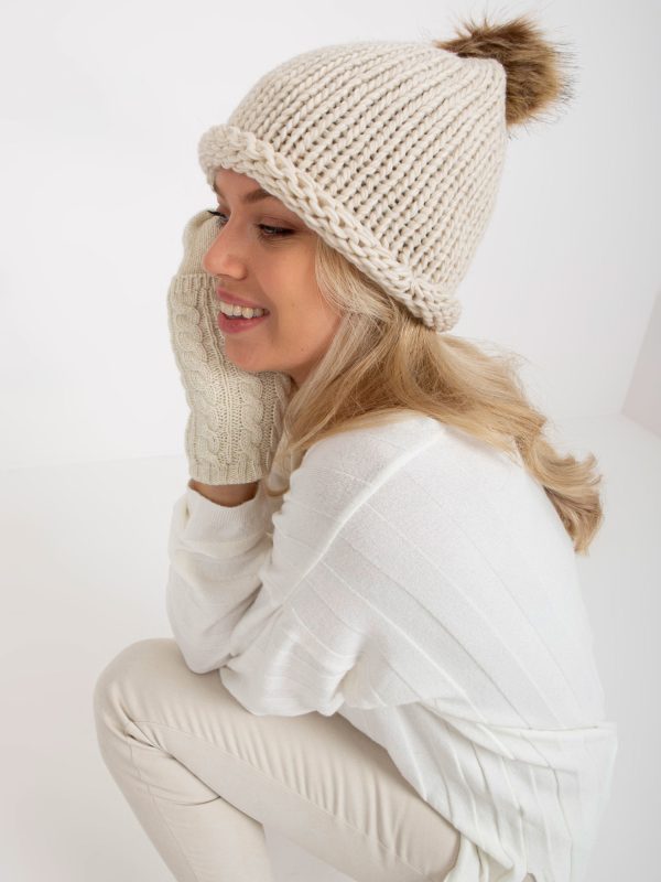 Wholesale Light Beige Knitted Women's Hat with Tassel