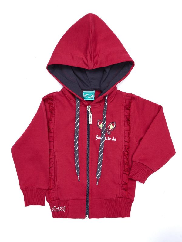 Wholesale Burgundy Cotton Hooded Girls' Hooded Sweatshirt