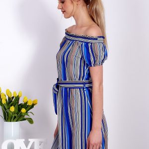 Wholesale Striped Off Shoulder Blue Dress