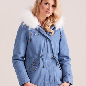 Wholesale Blue Hooded Short Parka