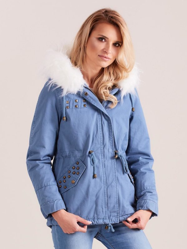 Wholesale Blue Hooded Short Parka