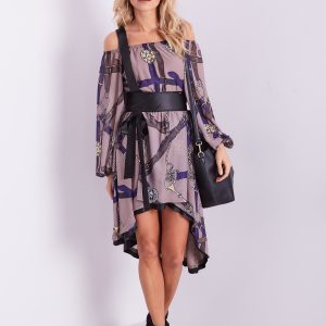 Wholesale BY O LA LA Beige and purple Spanish dress with print