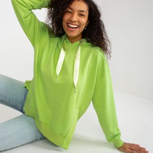 Wholesale Light green sweatshirt with hoodie and slits