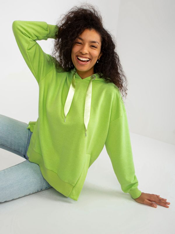 Wholesale Light green sweatshirt with hoodie and slits