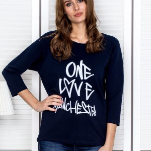 Wholesale Navy blue blouse with the inscription ONE LOVE