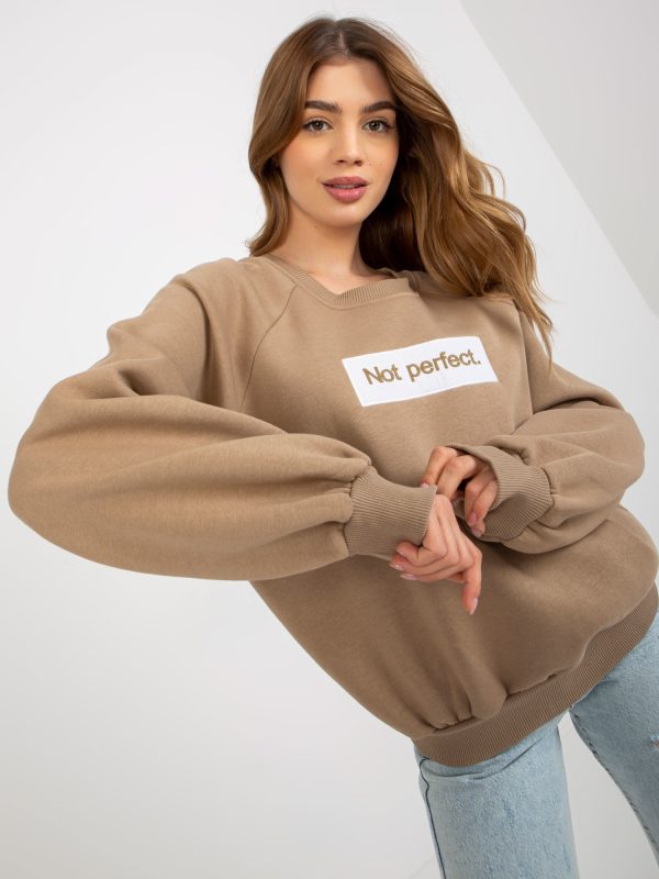 Wholesale Dark Beige Hoodless Sweatshirt with Tracy Patch