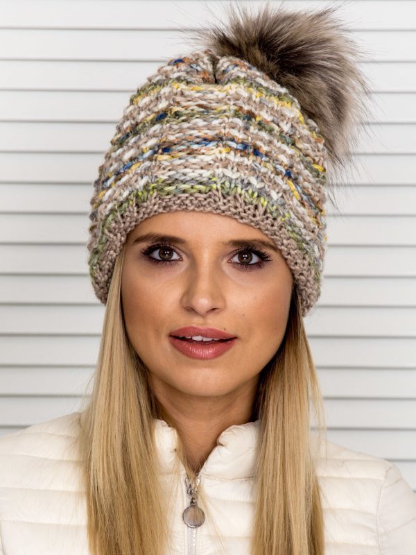 Wholesale Insulated colored hat with tassel light beige