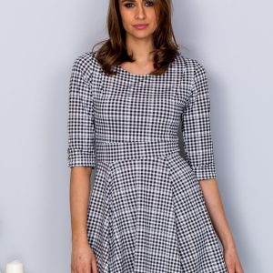 Wholesale Black Flared Checkered Dress