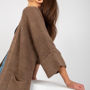 Wholesale Brown long cardigan with 3/4 sleeve OCH BELLA