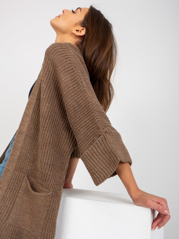 Wholesale Brown long cardigan with 3/4 sleeve OCH BELLA