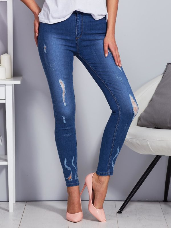 Wholesale Blue jeans with lace inserts