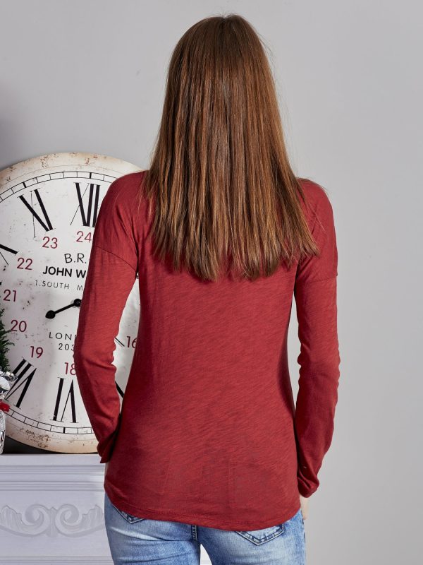 Wholesale Blouse with sequin lettering burgundy