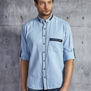 Wholesale Men's shirt with pocket light blue PLUS SIZE