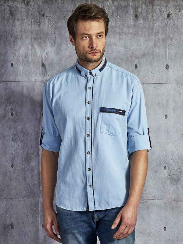 Wholesale Men's shirt with pocket light blue PLUS SIZE