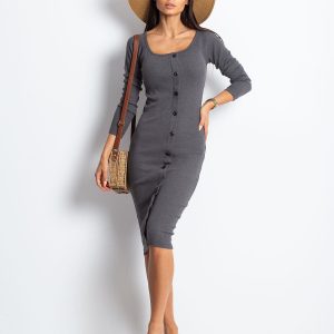 Wholesale Dark grey dress with buttons