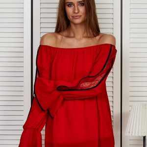 Wholesale Hispanic blouse with wide sleeves red