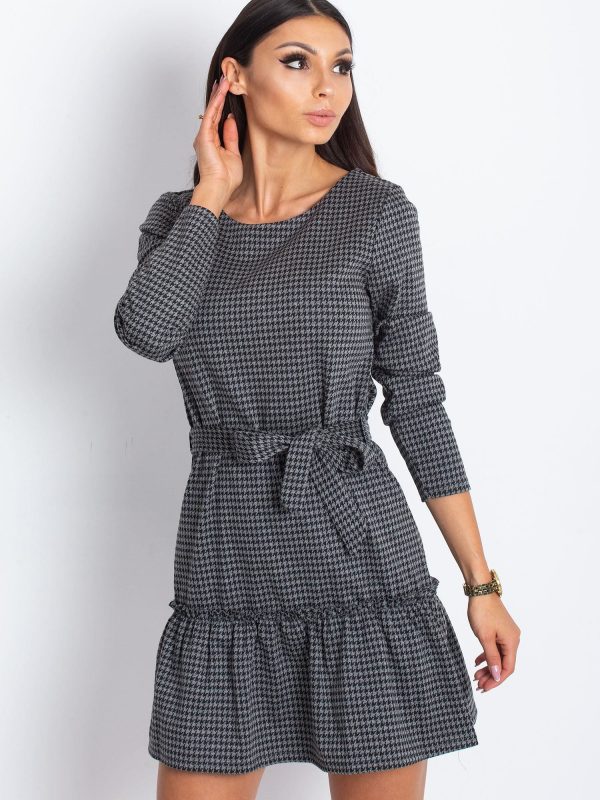 Wholesale Grey houndstooth dress with binding